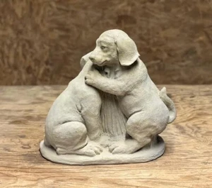 Two Dogs Playful Sculpture Concrete Puppies Patio Statue Couple Dogs Figure "14 - Picture 1 of 9