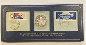 1975 Apollo-Soyuz Space Mission Commemorative Sterling Silver Coin + Stamp Set - Picture 1 of 15