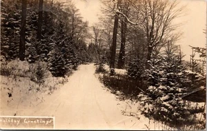 Holiday Greetings Snowy Forest Road RPPC - Picture 1 of 2