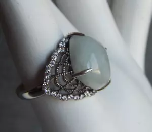 Jade of Yesteryear Ring Sterlingsilber Spinnennetz grüne Jade FREUDE #315-V - Bild 1 von 7