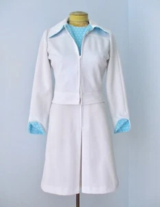 Traje de Colección Años 60 70 Mod Puntos Azules Panal Tejido 2 Piezas Halter Vestido con Cremallera Cremallera S - Imagen 1 de 12