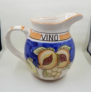 Jarra de vino de cerámica esmaltada italiana pintada a mano fruta decorada - Imagen 1 de 12