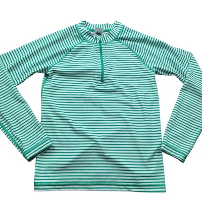 Hanna Anderson Pull-Over Girls 12 Green 1/4 Zip Striped Active - Image 1 of 4