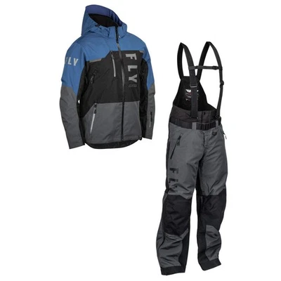 Fly Racing Carbon Snowmobile Jacket & Bib Combo - Black/Grey/Blue - Medium - Image 1 of 4