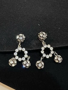 Vintage Dangling Clip Earrings Retro Clear Rhinestone Ball - Picture 1 of 5