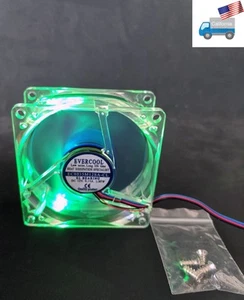 Evercool Green Crystal LED 80mm x 35mm EL Bearing 0.15A PC Case Cooling Fan - Picture 1 of 10