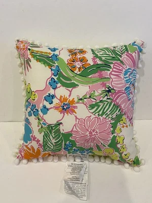 LILLY PULITZER  NOSEY POSEY Pillow Indoor/outdoor Poly Floral Chartreuse Pom-Pom - Image 1 of 4