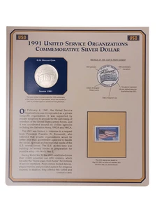 1991 D United Service Organizations Commemorative Silver Dollar Panel PCS - Picture 1 of 5
