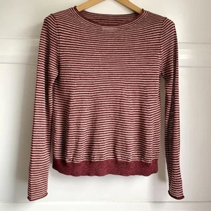 Toast Linen Wool Jumper Womens XS UK 6 8 Maroon Stripe Round Neck Light Knit - Picture 1 of 8