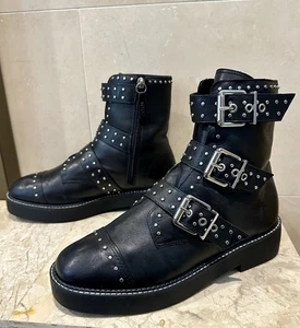 Schutz Caligas Black Studs Buckle Straps Ankle Boots Size 8.5 NWOB Platform Shoe - Picture 1 of 18