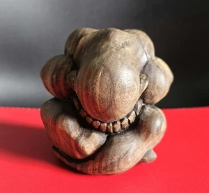Vintage Weeping Buddha Hand-Carved Wooden Sculpture Spiritual Figurine 1960s - Picture 1 of 8