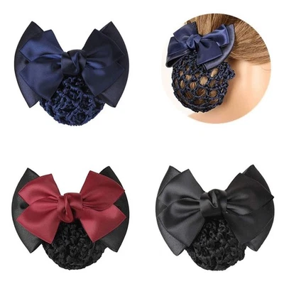 3 Pack Women Snood Net Bow Barrette Hair Clip Bun Cover for Stewardess Nurse - Image 1 of 4