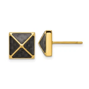 Stainless Steel Yellow IP-plated Black Carbon Fiber Inlay Pyramid Stud Earrings - Imagen 1 de 3