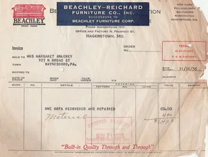 Beachley-Reichard Furniture Hagerstown MD Nov 16 1936 document 7L - Picture 1 of 4
