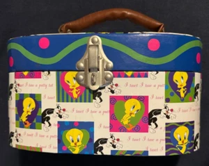 Tweety Travel Cosmetic Train Case Hinged Leather Handle Mirror and Tray - NWOT - Picture 1 of 11
