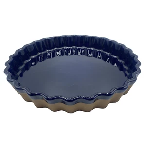 Fitz And Floyd Japan 10" Pie Casserole Baking Stone Dish Pan Navy Blue Glazed - Picture 1 of 9