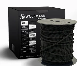 2-adrig Textilkabel Stoffkabel pendelkabel gedreht gedrillt Schwarz 2 x 0,75mm2 - Bild 1 von 1