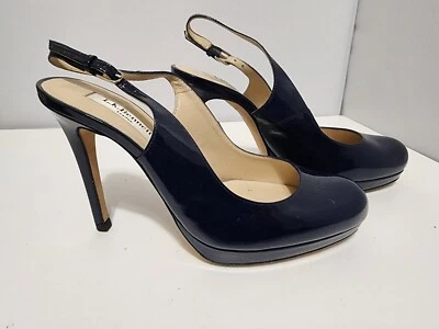 L.K. BENNETT LONDON BLUE PATENT LEATHER SLINGBACK ROUND TOE HEELS SHOES EU 38.5 - Image 1 of 4