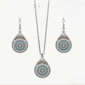 Boho Chic Totem Bohemia Style Rhinestone Accents 3 pc Pendant & Earring Set - Picture 1 of 7