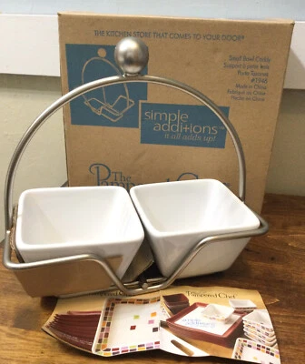 Pampered Chef Simple Additions Wrought iron Caddy With 2 White Bowls - Image 1 of 4