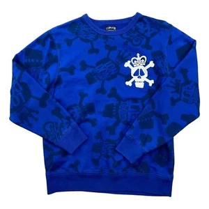 Vintage 00s Rare Y2K Blue Stussy London Skull Skate Jumper Sweatshirt M - Picture 1 of 5