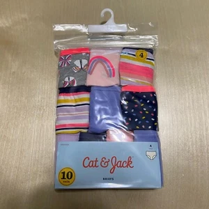 Cat & Jack Size 4 Girls' 10 Pack Cotton Brief Panties Assorted Multicolor - Picture 1 of 7