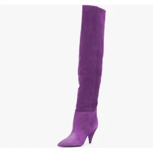 Purple Sassy Cone Mid Heels Thigh High Boots for Women Over The Knee Long Boot - Picture 1 of 8