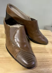 MUNRO AMERICAN Brown Leather Slip On Open Heels Shoes Women 7 N EUC - Picture 1 of 9