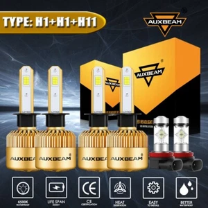 AUXBEAM H1+H1+H11 H8 LED Headlight Hi/Lo Beam+Fog Light Combo Kit White 6x Bulbs - Picture 1 of 12