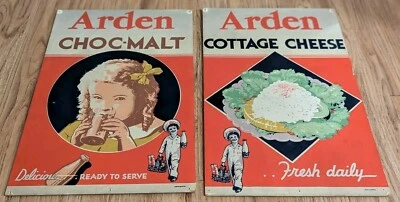 LOTE VINTAGE DE 2 letreros lácteos Arden años 30 1940 publicidad leche queso malta Foto 1 de 4