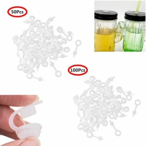100 Silicone Straw Hole Grommets Attached Plugs for Mason Jar Lids Beer Wine_HQ - Picture 1 of 19