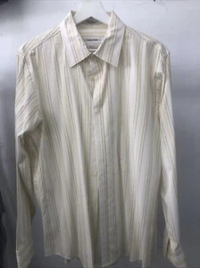 Calvin Klein Men's Button Shirt Medium Yellow Modern Fit Long Sleeve Striped - Picture 1 of 4