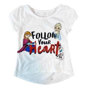 Disney Frozen Top Girls Size 5T White Elsa Ana Follow Your Heart Short Sleeve - Picture 1 of 4