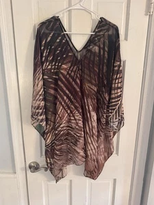 Carmen Marc Valvo Women's Sz XS/S Swim Cover Up Tropical White Lotus Brown - Picture 1 of 7