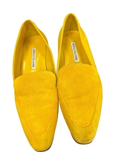 Manolo Blahnik Suede Classic Old Money Loafers Size 38 US 7.5 Yellow - Picture 1 of 8