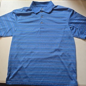 PGA Tour Polo Mens L Blue White Striped Golf Shirt Short Sleeve Light Stretch - Picture 1 of 7