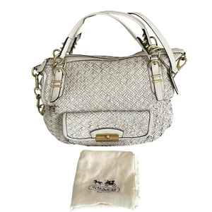 Coach Kristin Pinnacle Woven Leather Laila Large Satchel L1169-29341 Cream - Picture 1 of 22