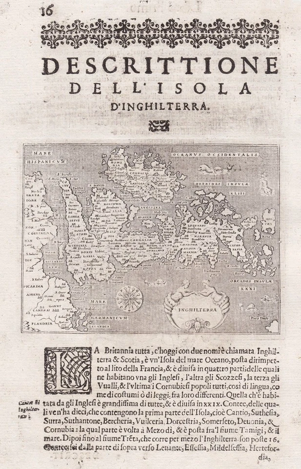 British Isles Great Britain map Karte Porcacchi Kupferstich engraving 1620 - Bild 1 von 1