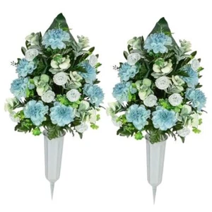 Artificial Cemetery Flowers, Bulbous Chrysanthemum Flowers Greenery Blue - Picture 1 of 7