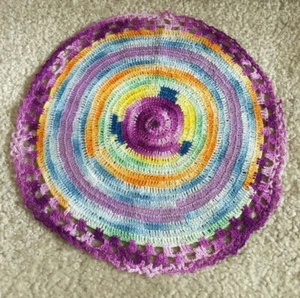 8 1/2" Hand Crocheted Round Doily Multicolor with Lots of Purple FREE SHIPPING - Picture 1 of 7