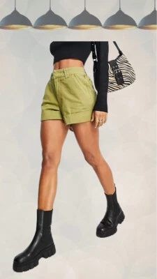 Ex River Island Women’s Mid Rise Utility Shorts in Khaki (A Bit Defect) - Image 1 of 3