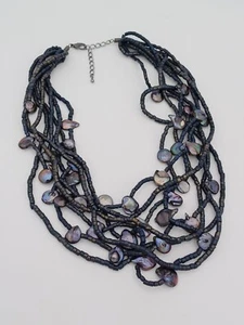 Beautiful Layered Blue Wood & Mother Of Pearl Beaded Necklace - Picture 1 of 13