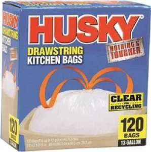 (120-Count ) Husky 13 Gallon Nothing'S Tougher Drawstring Clear Kitchen Bags ... - Picture 1 of 1