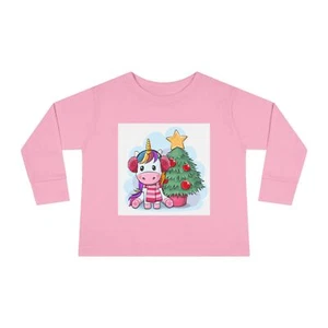 Unicorn Christmas Toddler Long Sleeve Tee, Kids Holiday Shirt - Picture 1 of 17