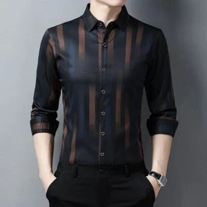 Camisa Elegante a Cuadros Informales Moda De Fiesta Lujo De Negocios Para Hombre - Picture 1 of 16