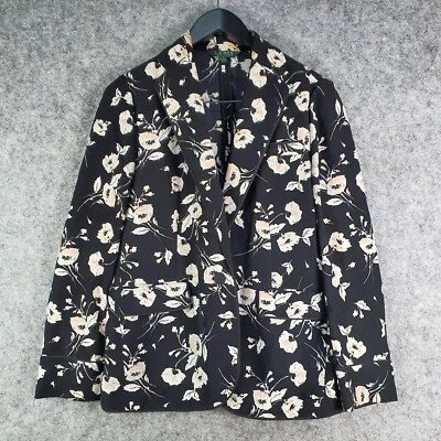 Chaqueta Blazer Lauren Ralph Lauren Mujer 8 Negro Floral Un Botón 9658 Foto 1 de 4