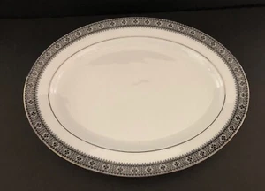 Noritake Segovia Serving Platter 13.5" Across Gray Band with Black Scrolls 2216 - Picture 1 of 4