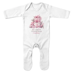 Personalised Pink Presents First Christmas Romper Suit For Baby Girl 1st Xmas... - Picture 1 of 8
