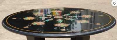 Mesa de centro redonda con incrustaciones de patrón de malaquita de mármol negro de 12" Foto 1 de 4