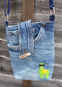 Upcycled Denim Cross the Body Phone Bag, Jeans Bag, Handmade from Preloved Jeans - Picture 1 of 8